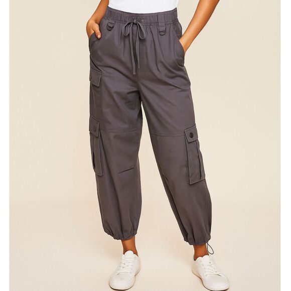 Project/Rebel Women's Cargo Pants Gray Relaxed Drawstring Hem Trousers Size L - Picture 1 of 10